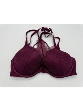 Victoria's Secret Very Sexy Plunge Bra Plum Purple Lace Strappy Underwire 34D